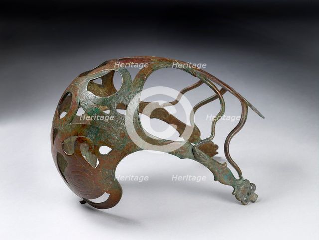 Bronze horse muzzle with engraved serpents and added bronze snakes, 1st-4th century. Artist: Unknown.