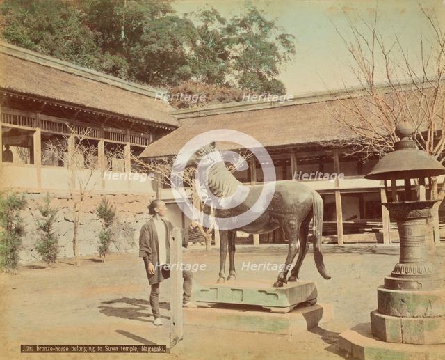 Bronze Horse Belonging to Suva Temple, Nagasaki, 1870s-1890s. Creator: Kusakabe Kimbei.