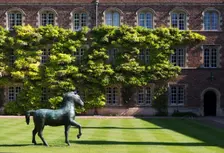 Bronze horse, sculpture by Barry Flanagan, Jesus College, Cambridge, Cambridgeshire, 2015. Artist: James O Davies