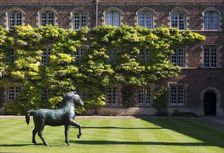 Bronze horse, sculpture by Barry Flanagan, Jesus College, Cambridge, Cambridgeshire, 2015. Artist: James O Davies