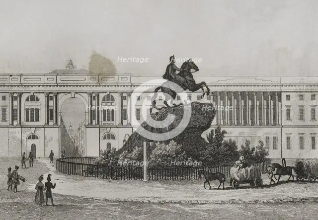 Bronze Horseman - equestrian statue of Peter the Great, Senate Square, St Petersburg, Russia, 1839. Creator: Augustin François Lemaitre.