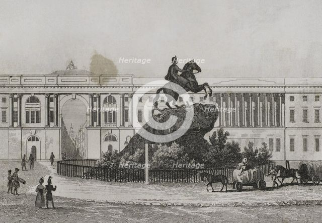 Bronze Horseman - equestrian statue of Peter the Great, Senate Square, St Petersburg, Russia, 1839. Creator: Augustin François Lemaitre.
