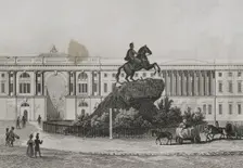 Bronze Horseman - equestrian statue of Peter the Great, Senate Square, St Petersburg, Russia, 1839. Creator: Augustin François Lemaitre