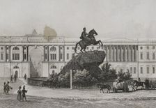 Bronze Horseman - equestrian statue of Peter the Great, Senate Square, St Petersburg, Russia, 1839. Creator: Augustin François Lemaitre