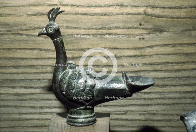 Bronze lamp in the form of a Peacock, c6th-7th century. Artist: Unknown.