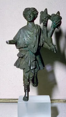 Bronze lar holding a double cornucopia