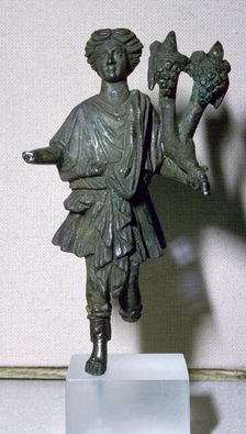 Bronze lar holding a double cornucopia