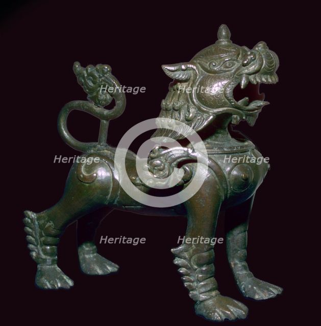 Bronze lion figure from Nepal. Artist: Unknown