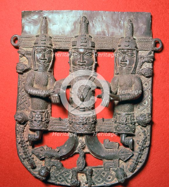 Bronze plaque of the Oba of Benin in his divine aspect. Artist: Unknown