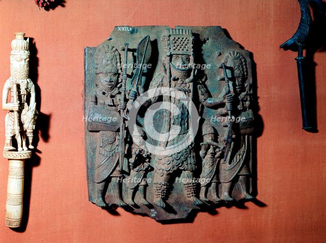 Bronze plaque of a warrior chief of the Bini tribe, Benin, Nigeria. Artist: Unknown