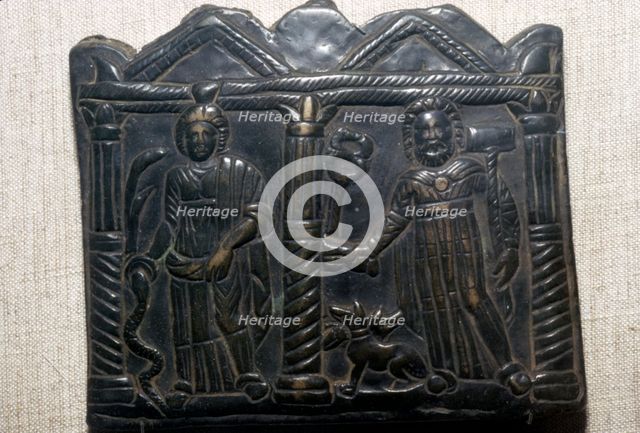 Bronze plaque of Celtic Goddess Epona, and a warrior God, Hungary, 1st-3rd Century Artist: Unknown.