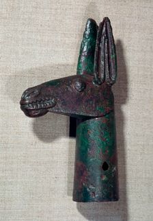 Bronze pole-top in the shape of a mule's head, 6th century BC