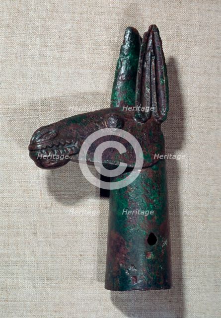 Bronze pole-top in the shape of a mule's head, 6th century BC Artist: Unknown