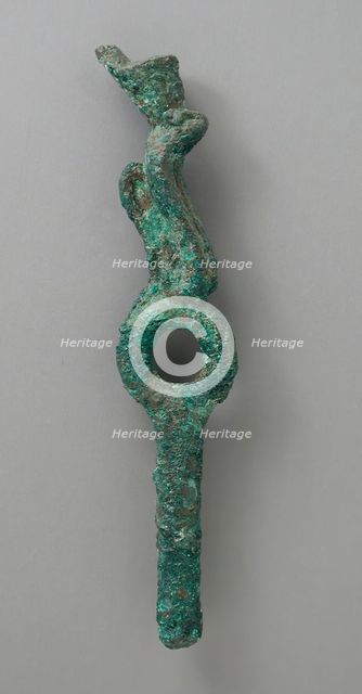 Bronze Ringed Element with Crowned Uraeus Figure, Late Period-Ptolemaic Period (711-30 BCE). Creator: Unknown.