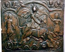 Bronze Roman relief of Mithras killing a bull