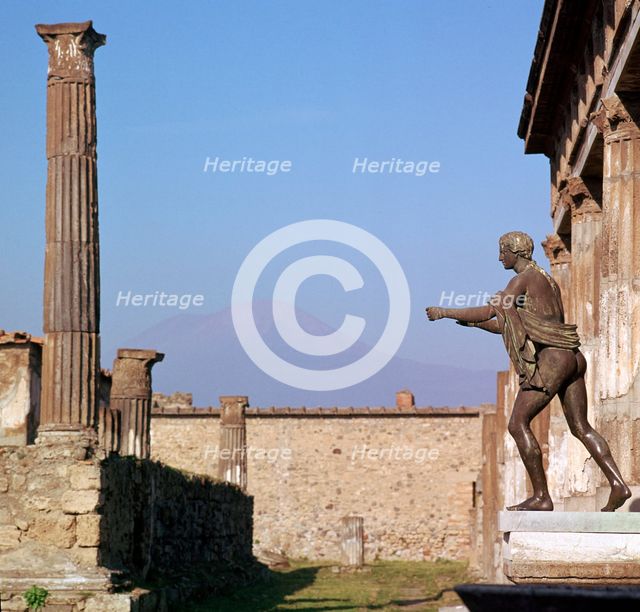 Bronze statue in front of the temple of Apollo, Pompeii, 1st century. Creator: Unknown.
