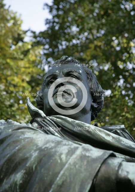 Bronze statue of Martin Luther next to the Marienkirche, (St Mary's Church), Berlin, Germany, 2025. Creator: LTL.