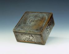 Bronze seal paste box with silver inlays, Ming dynasty, China, 16th century. Creator: Unknown