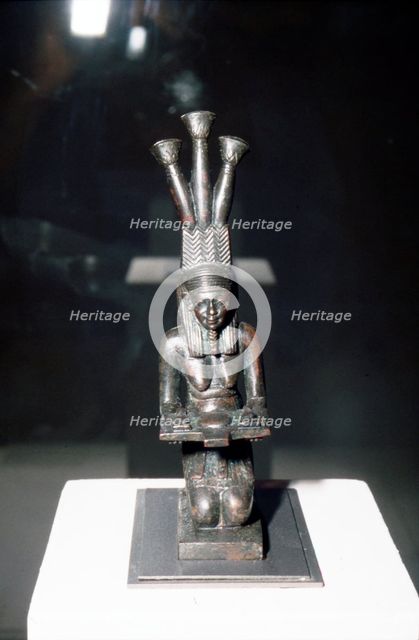 Bronze Spirit of the Nile statuette with offering, Late Period, c664BC-323BC.  Artist: Unknown.