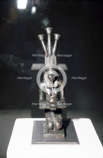 Bronze Spirit of the Nile statuette with offering, Late Period, c664BC-323BC.  Artist: Unknown.