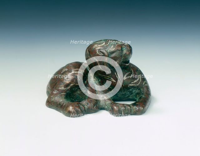 Bronze tiger weight with silver inlays, Western Han dynasty, China, 2nd century BC. Artist: Unknown
