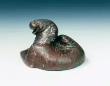 Bronze tiger weight with silver inlays, Western Han dynasty, China, 2nd century BC. Creator: Unknown