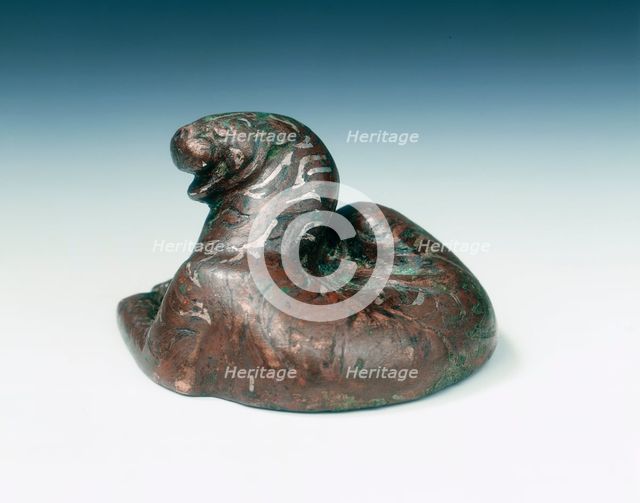 Bronze tiger weight with silver inlays, Western Han dynasty, China, 2nd century BC. Artist: Unknown