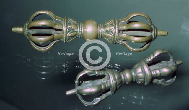 Bronze Vajra (thunderbolts), ritual weapons of Buddhist deities, 7th to 10th century. Artist: Unknown