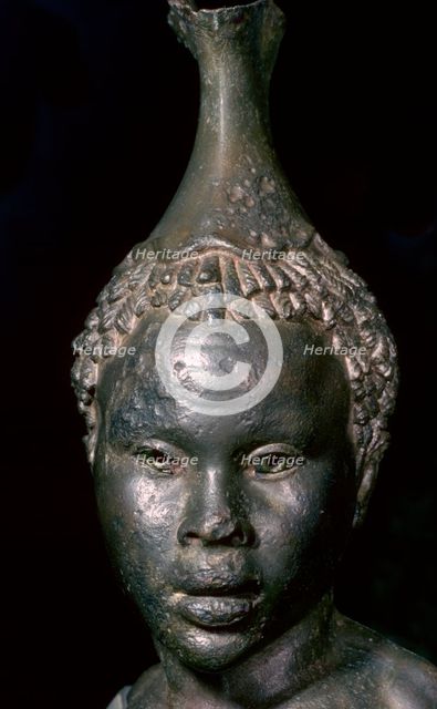 Bronze vessel in the form of the head of a young African woman. Artist: Unknown