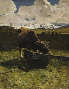 Brown cow at the Watering Place, 1887. Creator: Segantini, Giovanni (1858-1899)