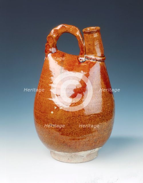 Brown glazed bottle of leather bag shape, Liao dynasty, China, 11th century. Creator: Unknown.