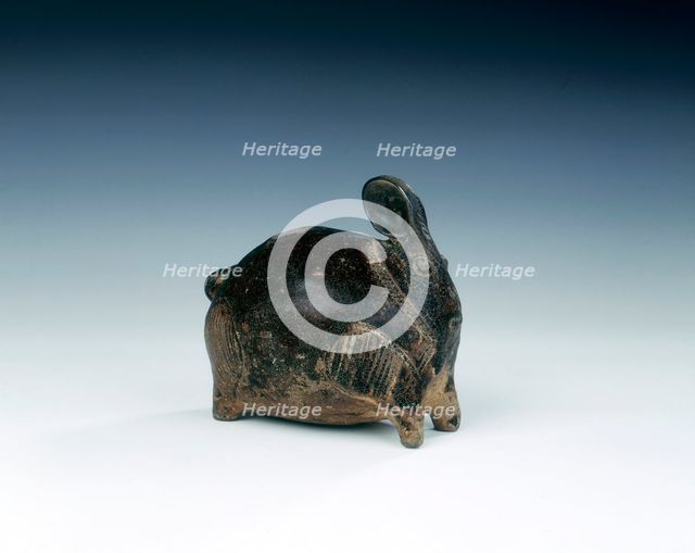 Brown glazed rabbit-shaped stoneware lime pot, Cambodia, 12th-14th century. Artist: Unknown