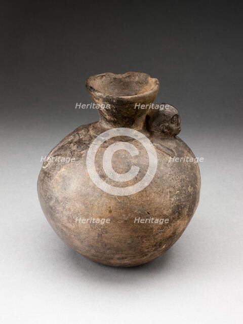 Brownware Jar with Monkey in Relief on Flared Neck, A.D. 1000/1400. Creator: Unknown.