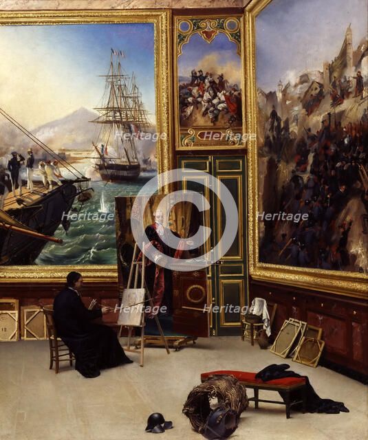 Brother Philippe copying the portrait of the Marquis de Fontanes in the Versailles Museum. Artist: Vernet, Horace (1789-1863)