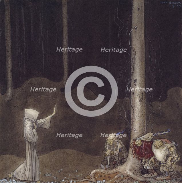 Brother St. Martin and the Three Trolls, 1913. Creator: John Bauer.