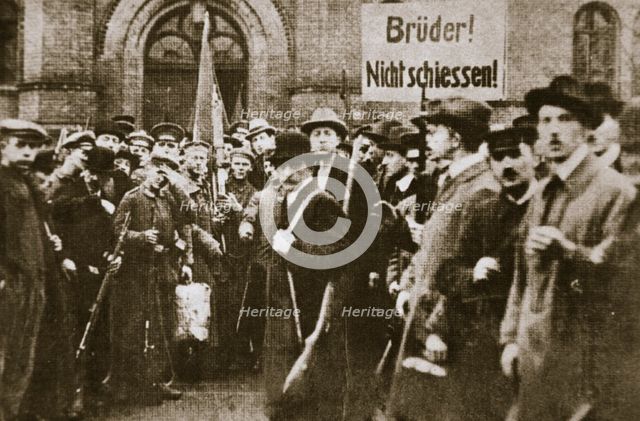 'Brothers, Don't Shoot!', placard during the German Revolution, Berlin, c1918-c1919. Creator: Unknown.
