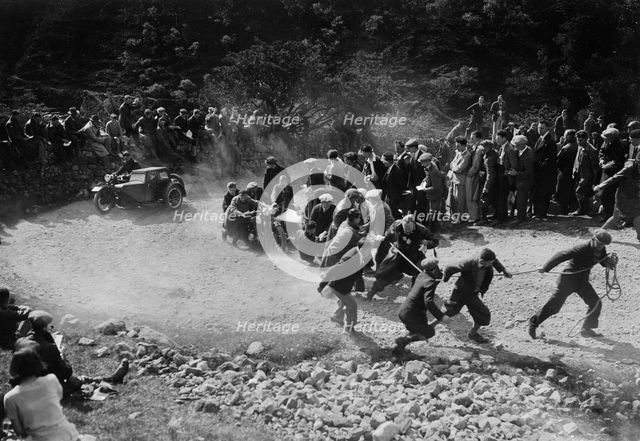 Brough Superior and sidecar of W Allan competing in the MCC Edinburgh Trial, 1930. Artist: Bill Brunell.
