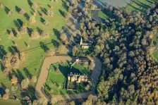Broughton Castle fortified house, gatehouse and moat, Oxfordshire, 2024. Creator: Damian Grady