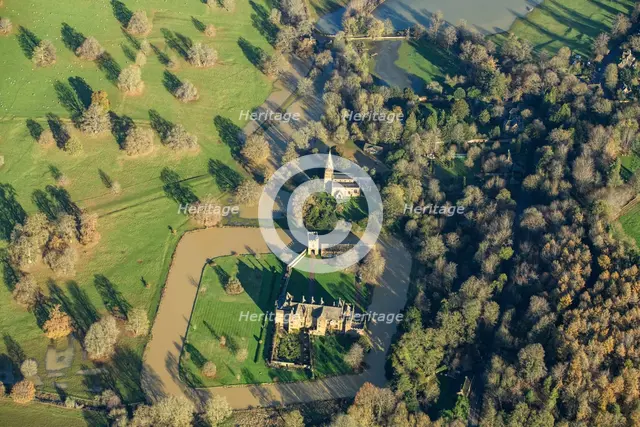 Broughton Castle fortified house, gatehouse and moat, Oxfordshire, 2024. Creator: Damian Grady.