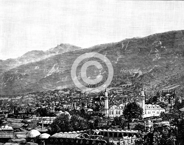 Broussa, in Asia Minor, the ancient Turkish capital: bird’s-eye view of Broussa, 1890. Creator: Unknown.