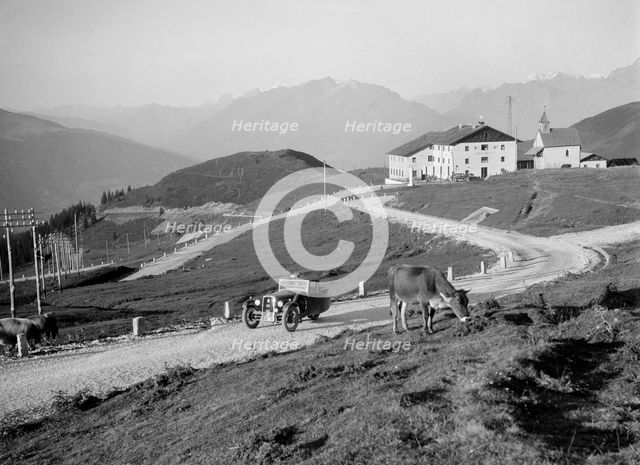 BSA 3-wheeler competing in the International Six Days Trial, Italian Tyrol, early 1930s. Artist: Bill Brunell.