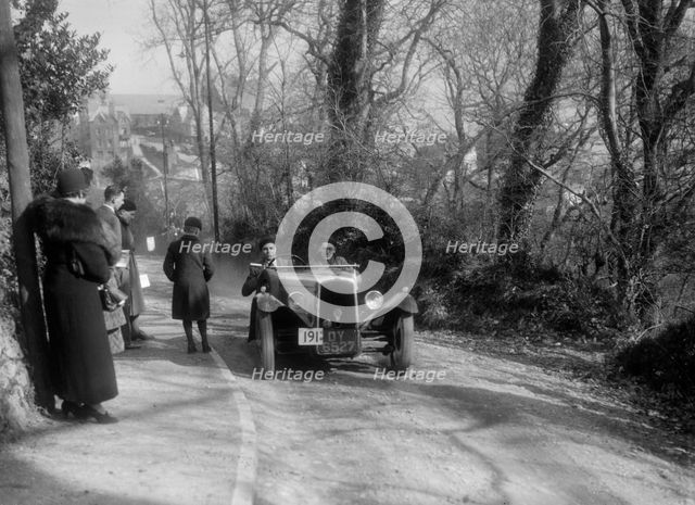 BSA 3-wheeler of BRS Leake competing in the MCC Lands End Trial, 1936. Artist: Bill Brunell.