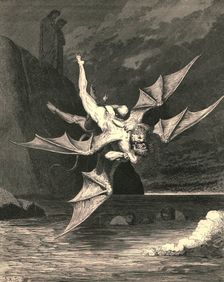 But the other proved a goshawk...and in the boiling lake both fell c1890. Creator: Gustave Doré