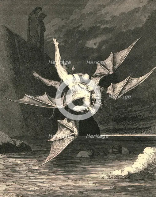 'But the other proved a goshawk...and in the boiling lake both fell', c1890.  Creator: Gustave Doré.
