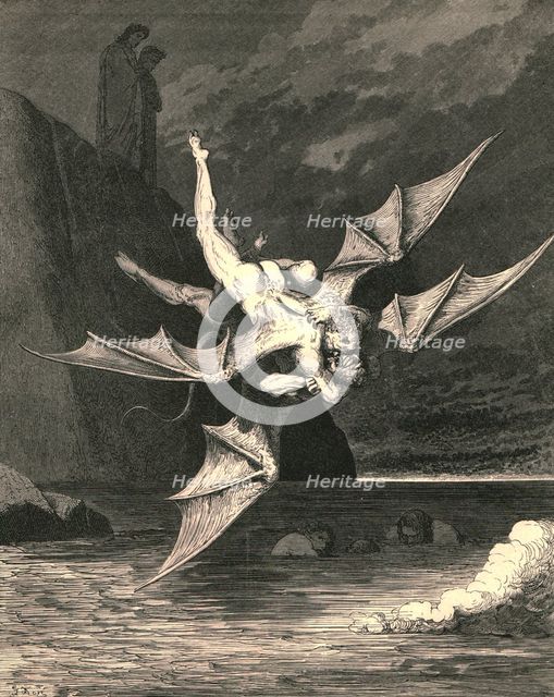 'But the other proved a goshawk...and in the boiling lake both fell', c1890.  Creator: Gustave Doré.