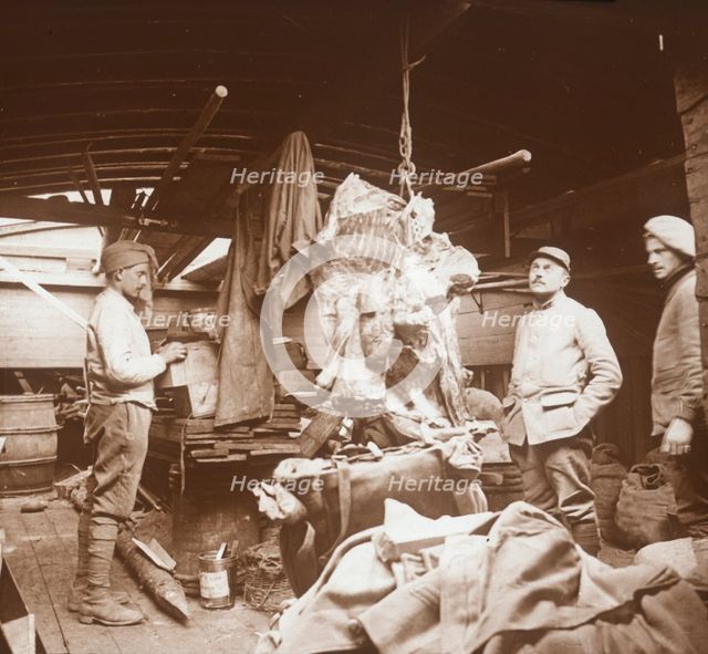 Butcher's on a barge, Somme, northern France, c1914-c1918. Artist: Unknown.