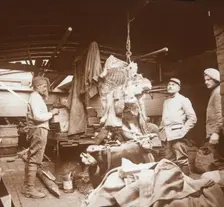 Butcher's on a barge, Somme, northern France, c1914-c1918