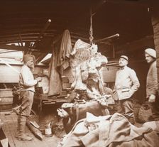 Butcher's on a barge, Somme, northern France, c1914-c1918