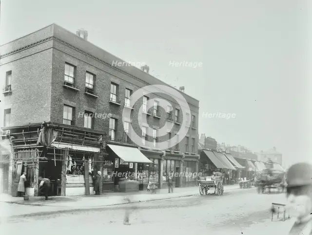 Butcher's and other shops on the Tower Bridge Road, Bermondsey, London, 1900. Artist: Unknown.