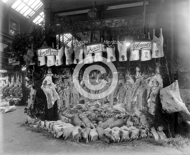 Butcher's display for the Armour Company at Smithfield Market, London.  Artist: Bedford Lemere and Company